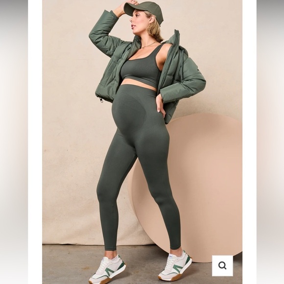 Blanqi Everyday Maternity Pregnancy Belly Support Forest Green Legging Large - Picture 1 of 8